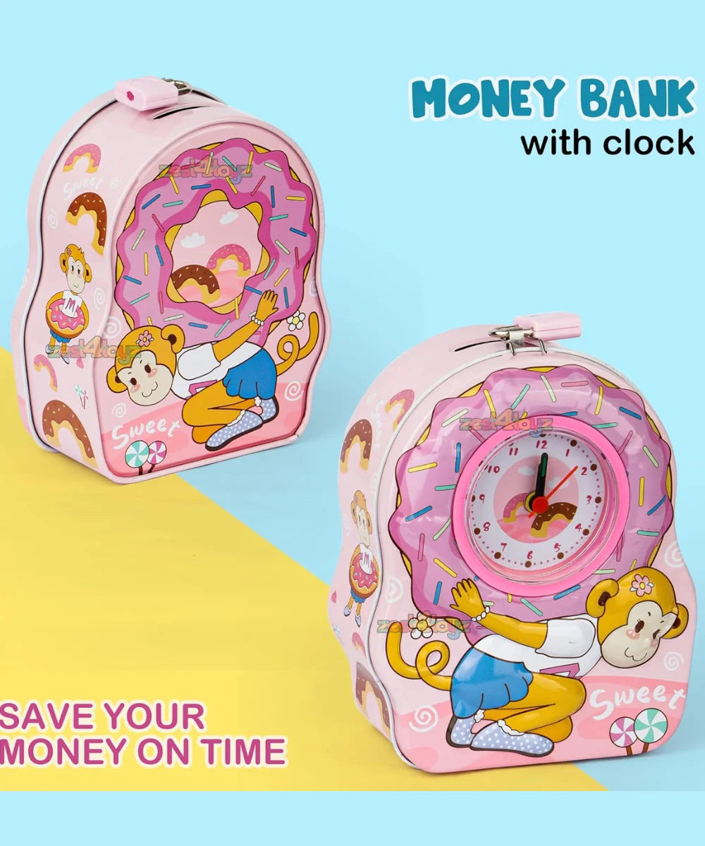 2 IN 1 METAL COIN BOX AND TABLE ALARM CLOCK WITH PIGGY BANK